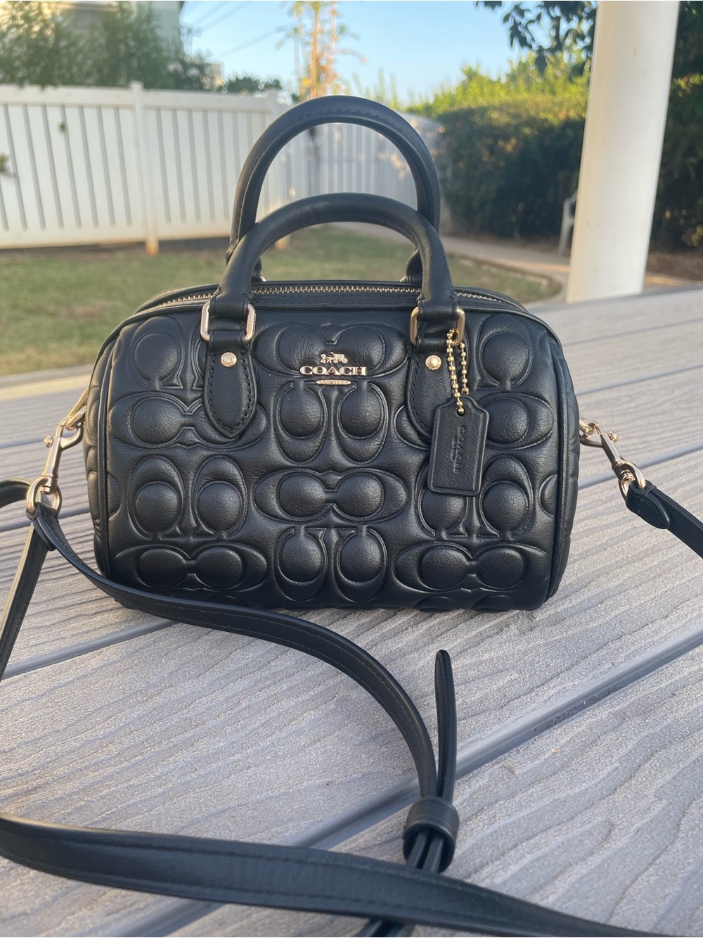 Coach Black Quilted Signature Mini Rowen with Gold Hardware